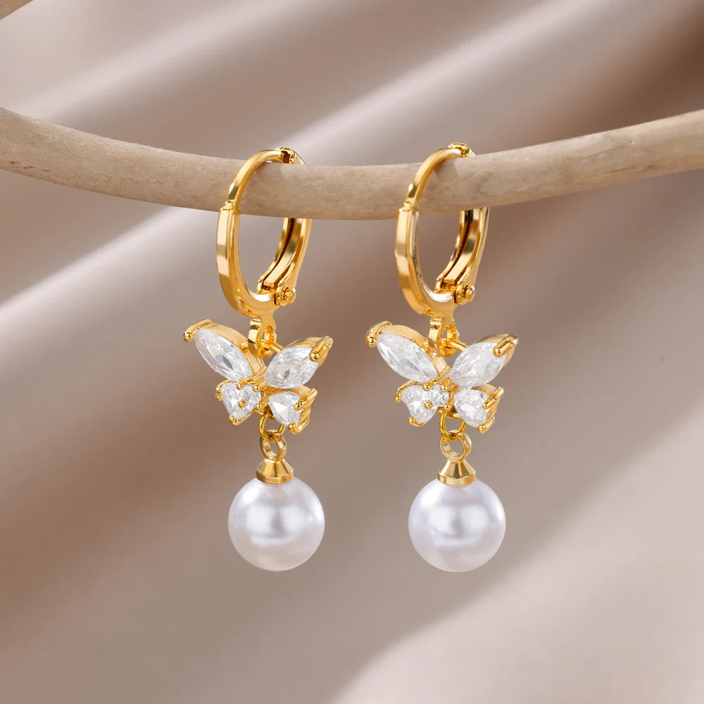 Butterfly Zircon & Pearl Drop