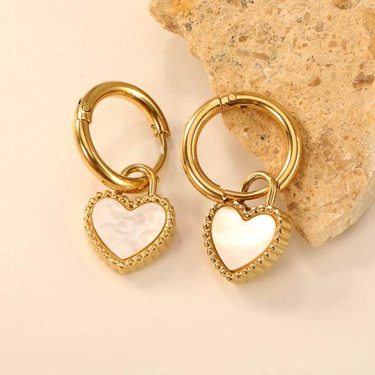 Love Heart White Shell Hoop
