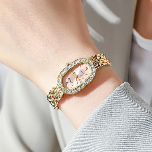 Gold Pink Dial Wristwatch