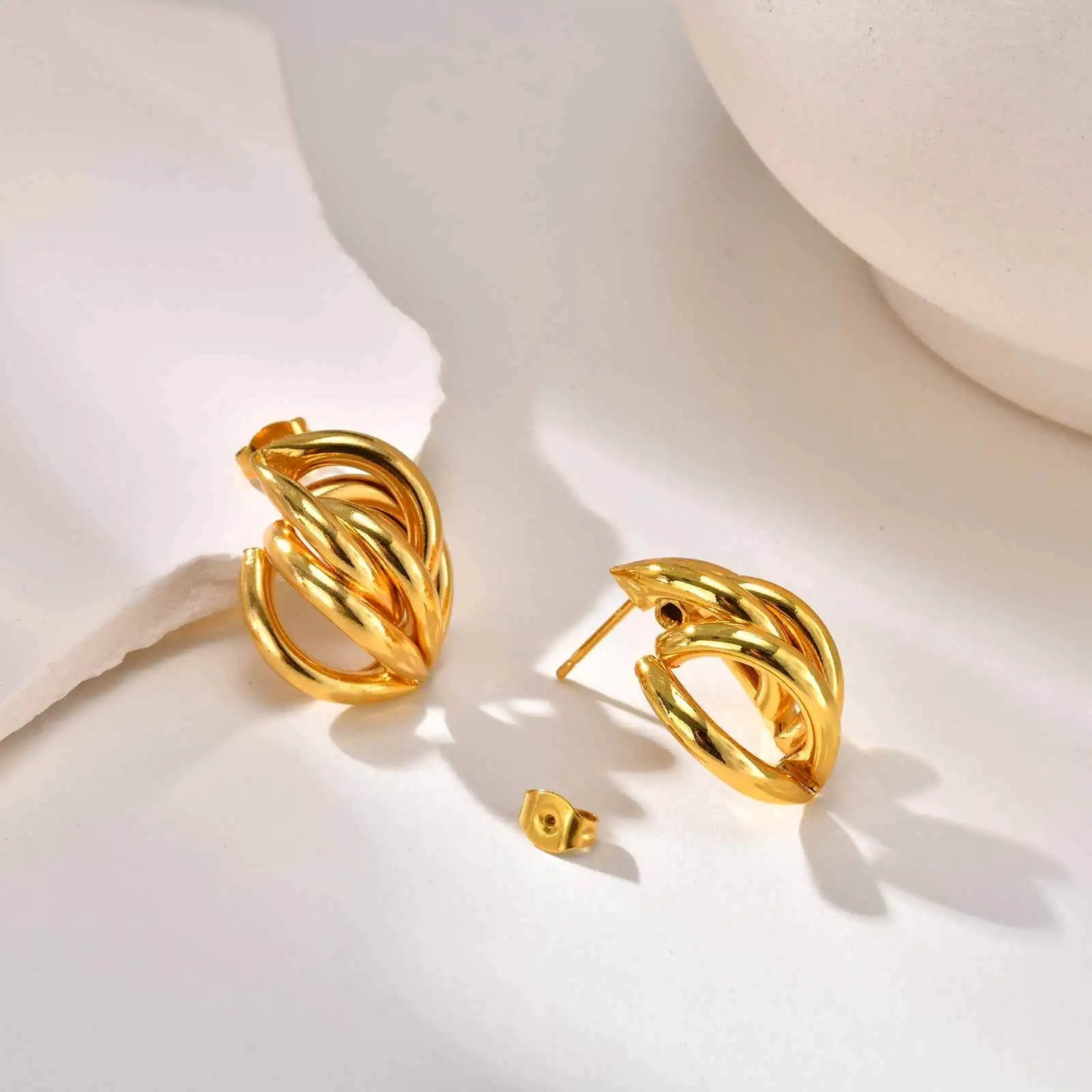 Plated Geometric Hollow Statement Stud