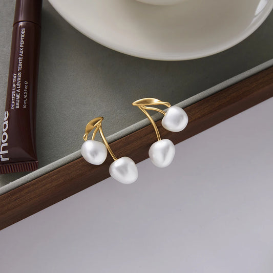 Gold Color Plated Pearl Cherry